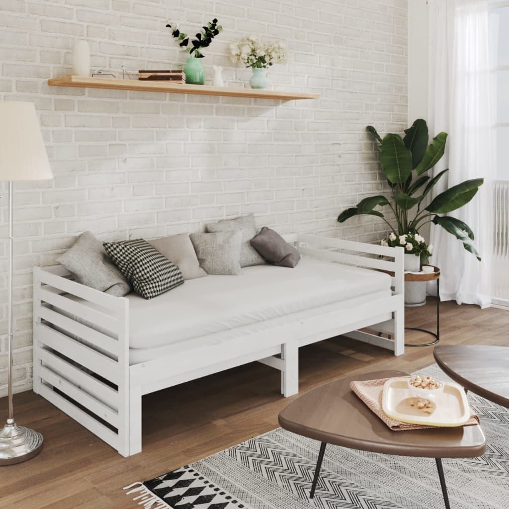 Lit coulissant 2x(90x200) cm Blanc Bois de pin massif