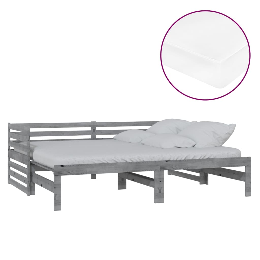 Lit coulissant 2x(90x200) cm Gris Bois de pin massif - XIOS