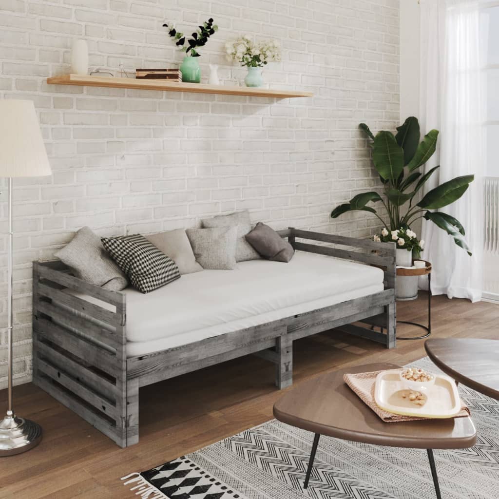 Lit coulissant 2x(90x200) cm Gris Bois de pin massif - XIOS