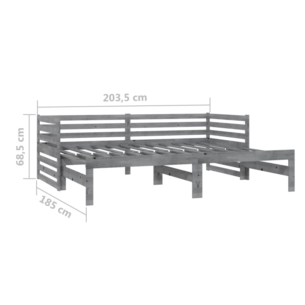 Lit coulissant 2x(90x200) cm Gris Bois de pin massif - XIOS