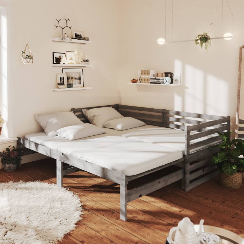 Lit coulissant 2x(90x200) cm Gris Bois de pin massif - XIOS
