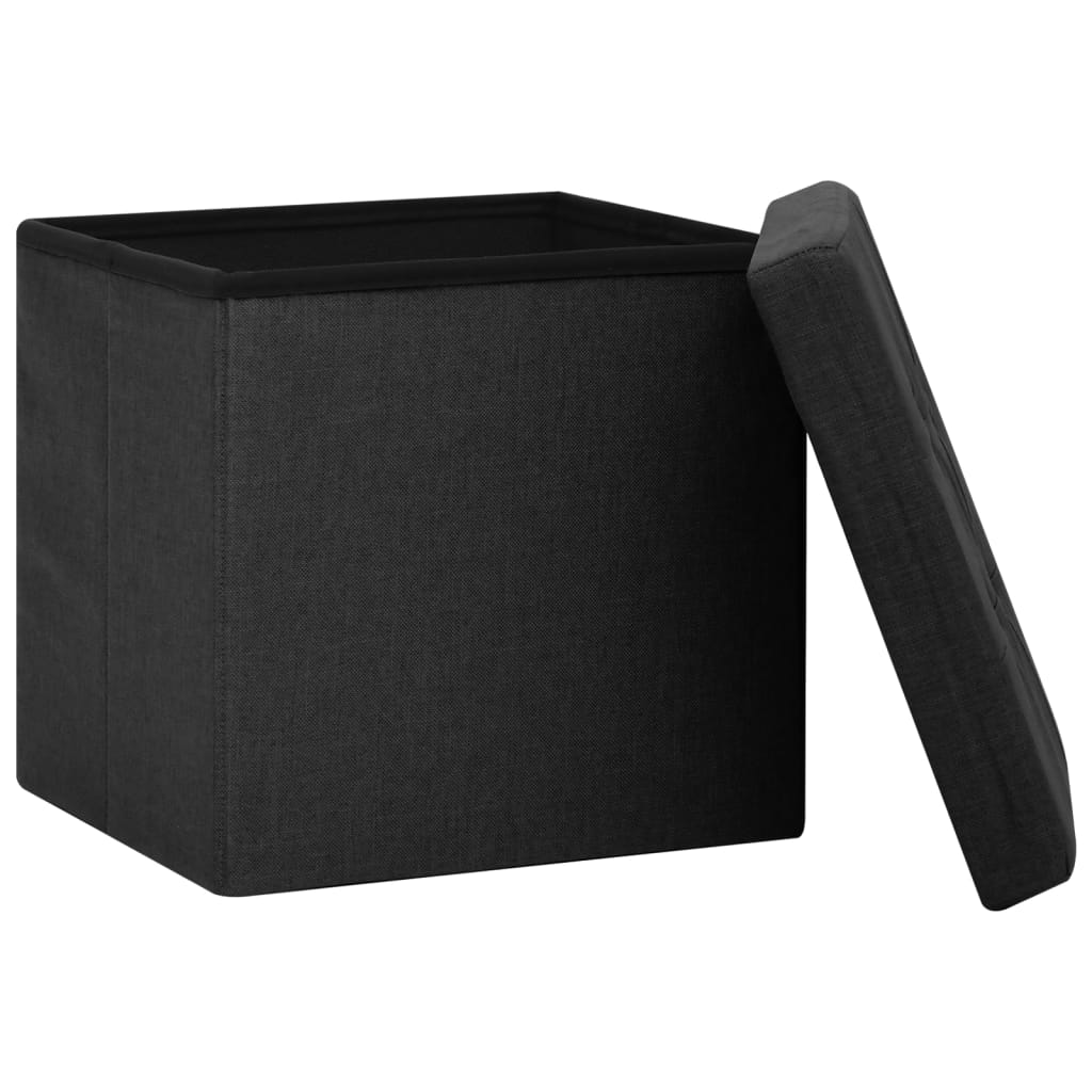 Tabouret de rangement pliable Noir Faux lin - XIOS