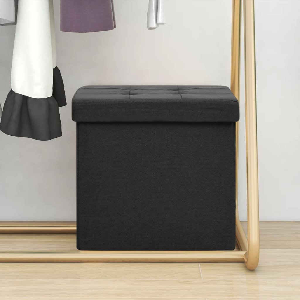 Tabouret de rangement pliable Noir Faux lin - XIOS