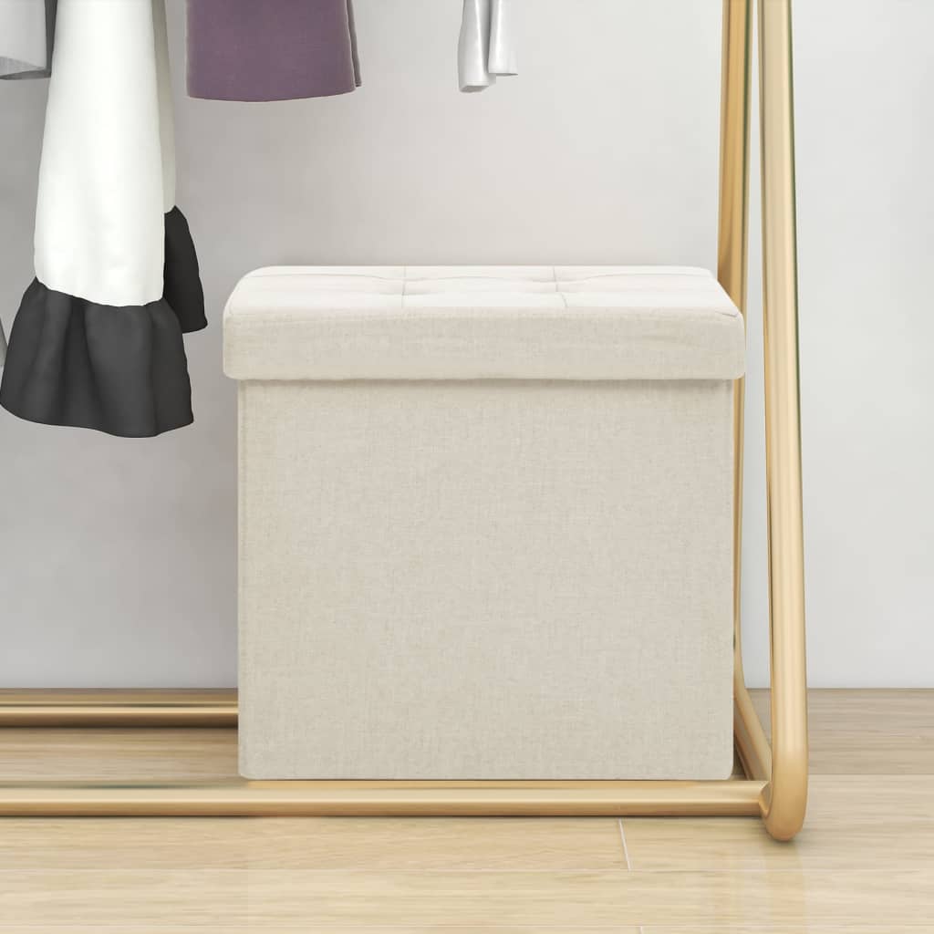 Tabouret de rangement pliable Blanc crème Faux lin - XIOS
