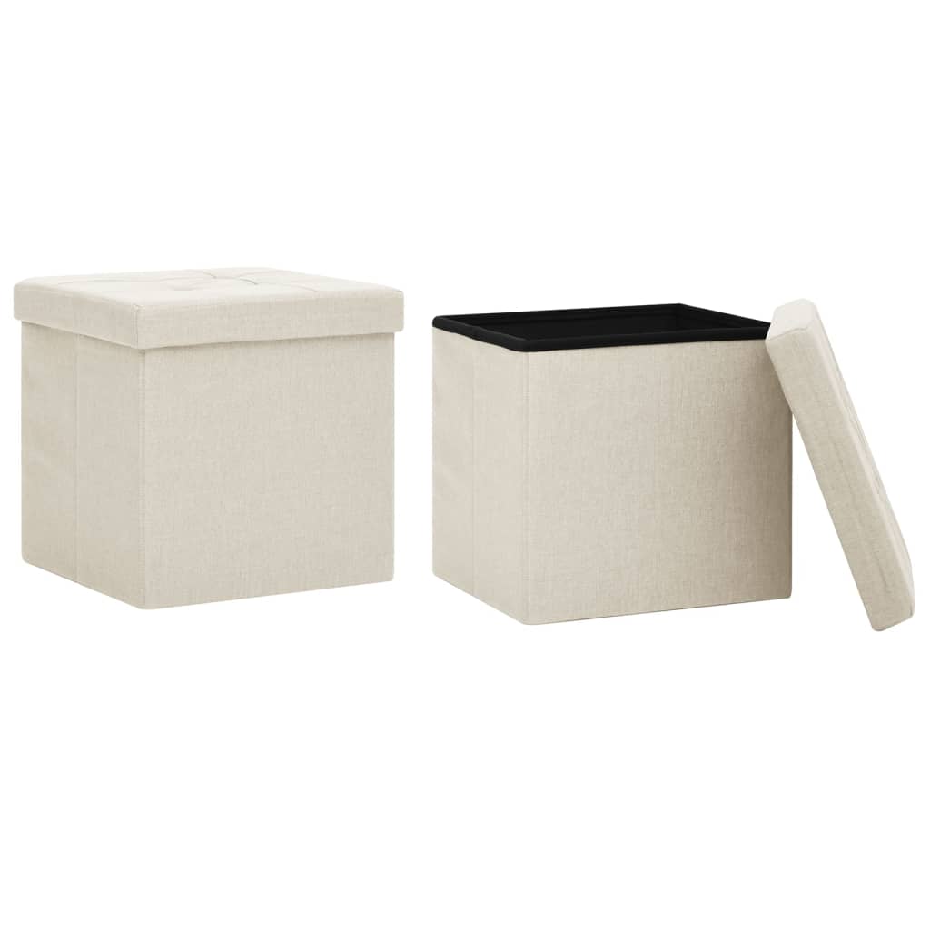 Tabourets de rangement pliables lot de 2 blanc crème Faux lin - XIOS