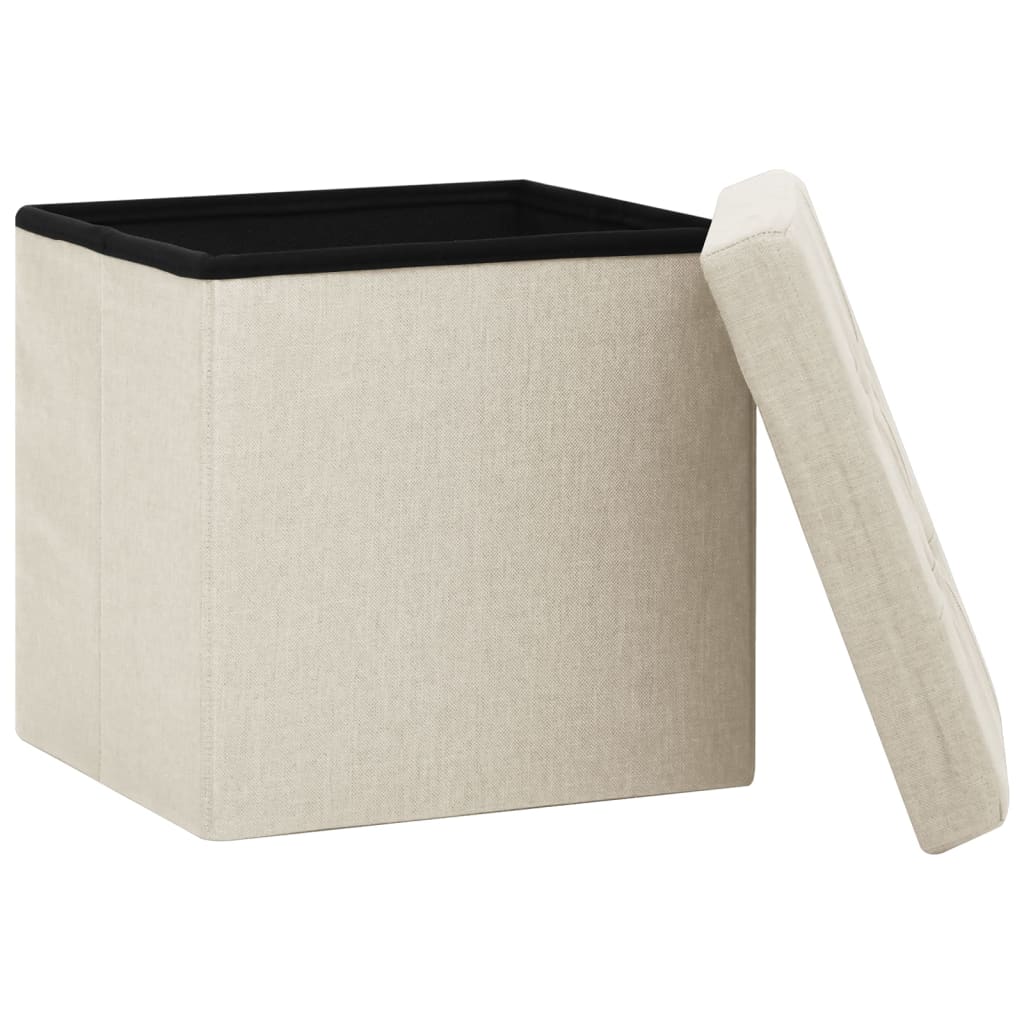 Tabourets de rangement pliables lot de 2 blanc crème Faux lin - XIOS