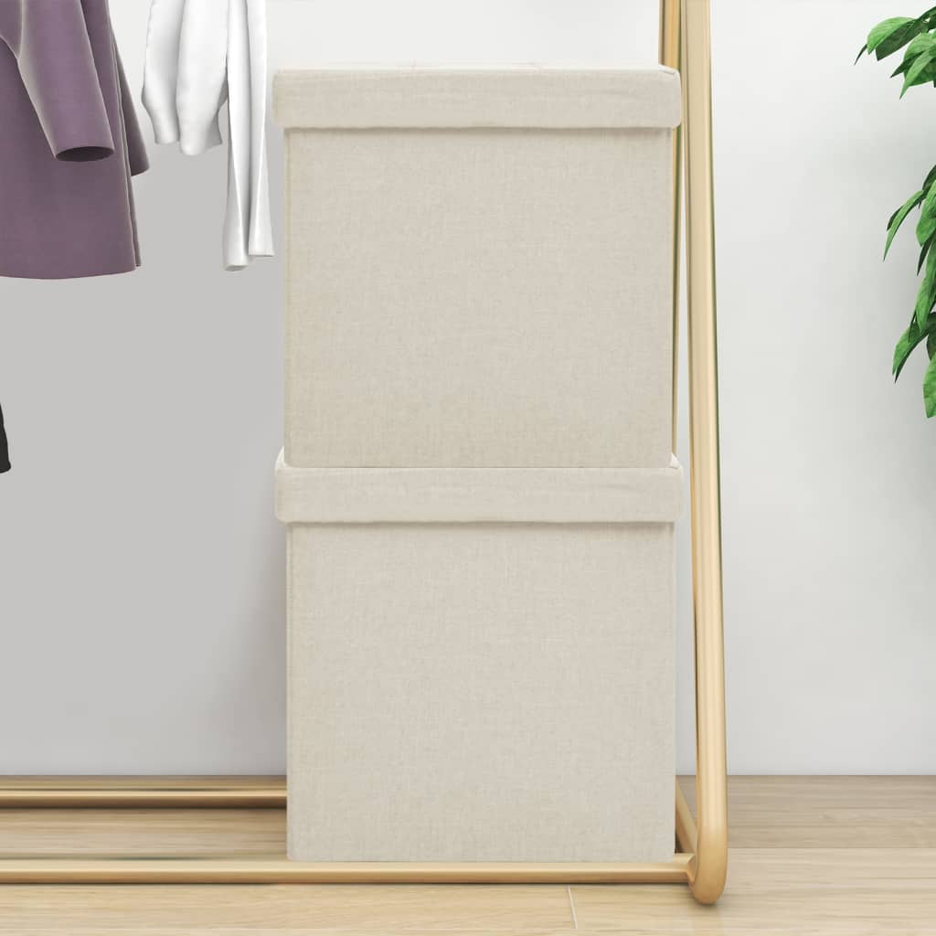 Tabourets de rangement pliables lot de 2 blanc crème Faux lin - XIOS