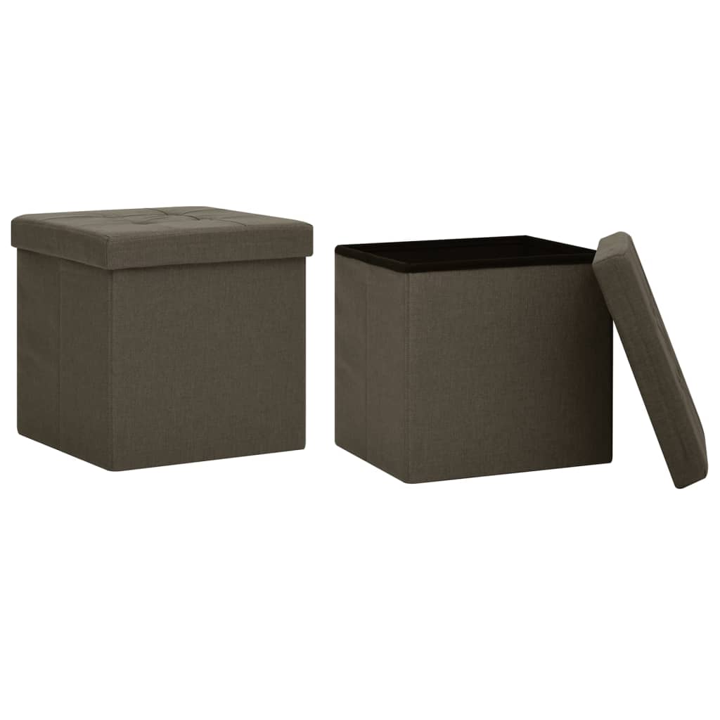 Tabourets de rangement pliables lot de 2 marron foncé faux lin - XIOS