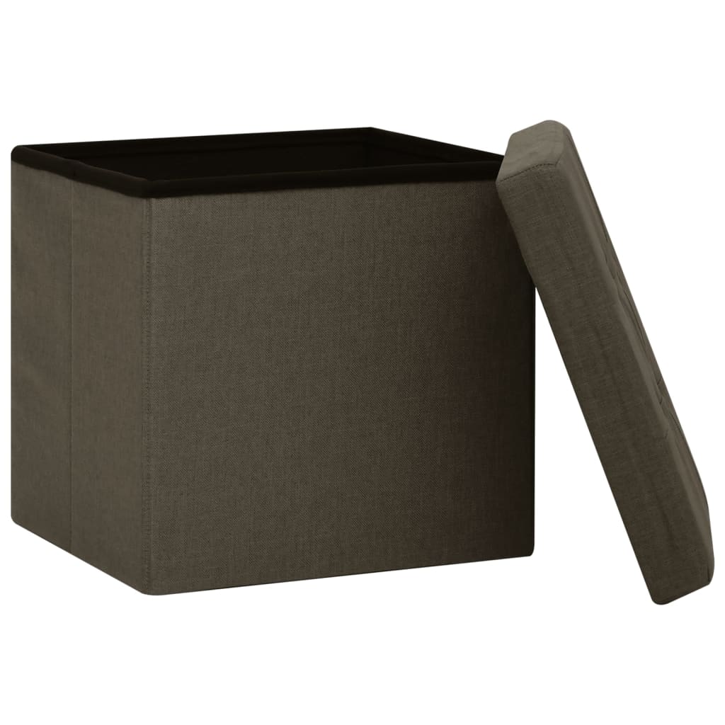 Tabourets de rangement pliables lot de 2 marron foncé faux lin - XIOS