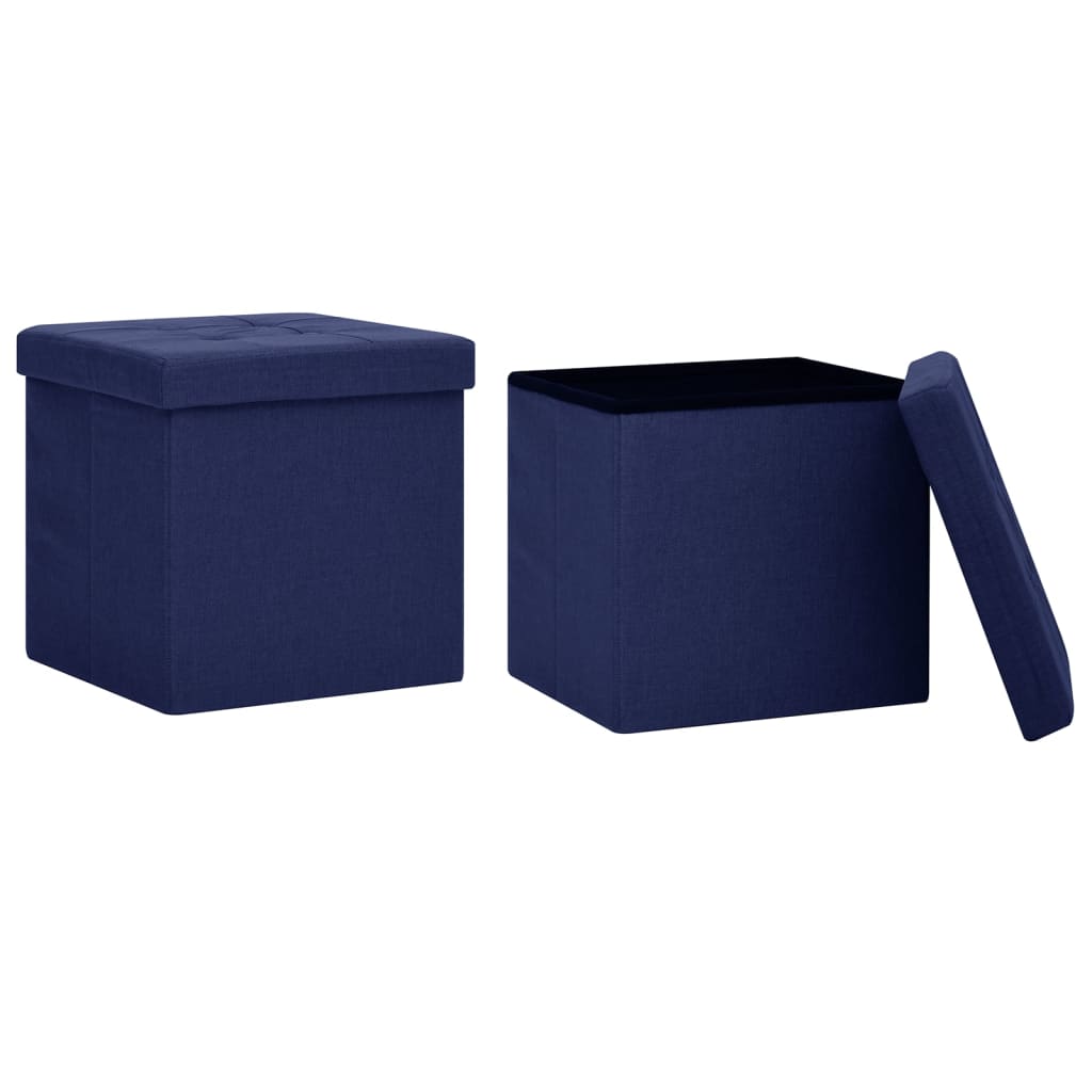 Tabourets de rangement pliables lot de 2 bleu faux lin - XIOS