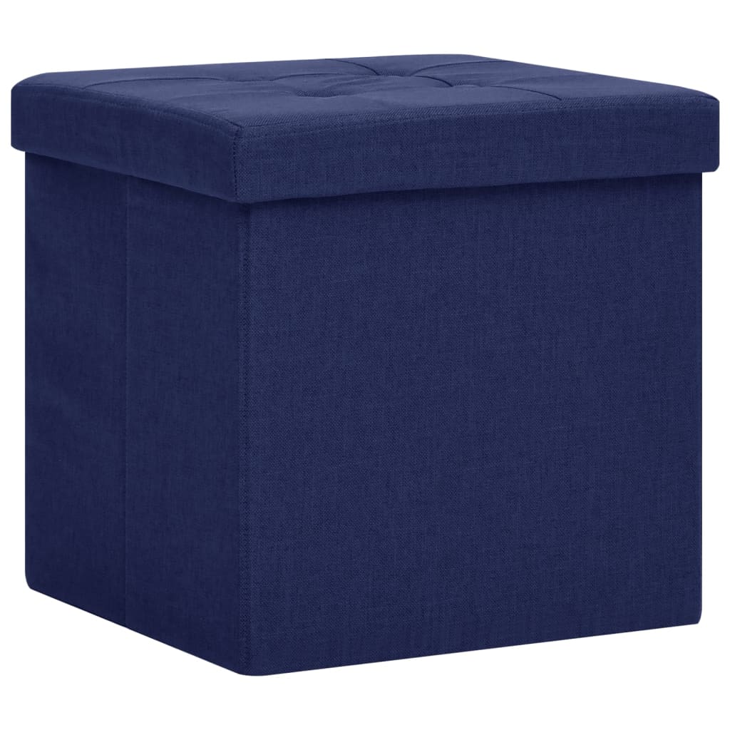 Tabourets de rangement pliables lot de 2 bleu faux lin - XIOS