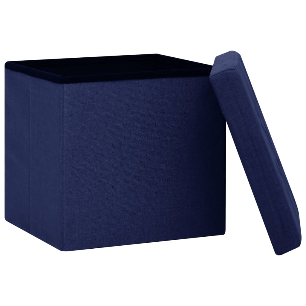 Tabourets de rangement pliables lot de 2 bleu faux lin - XIOS