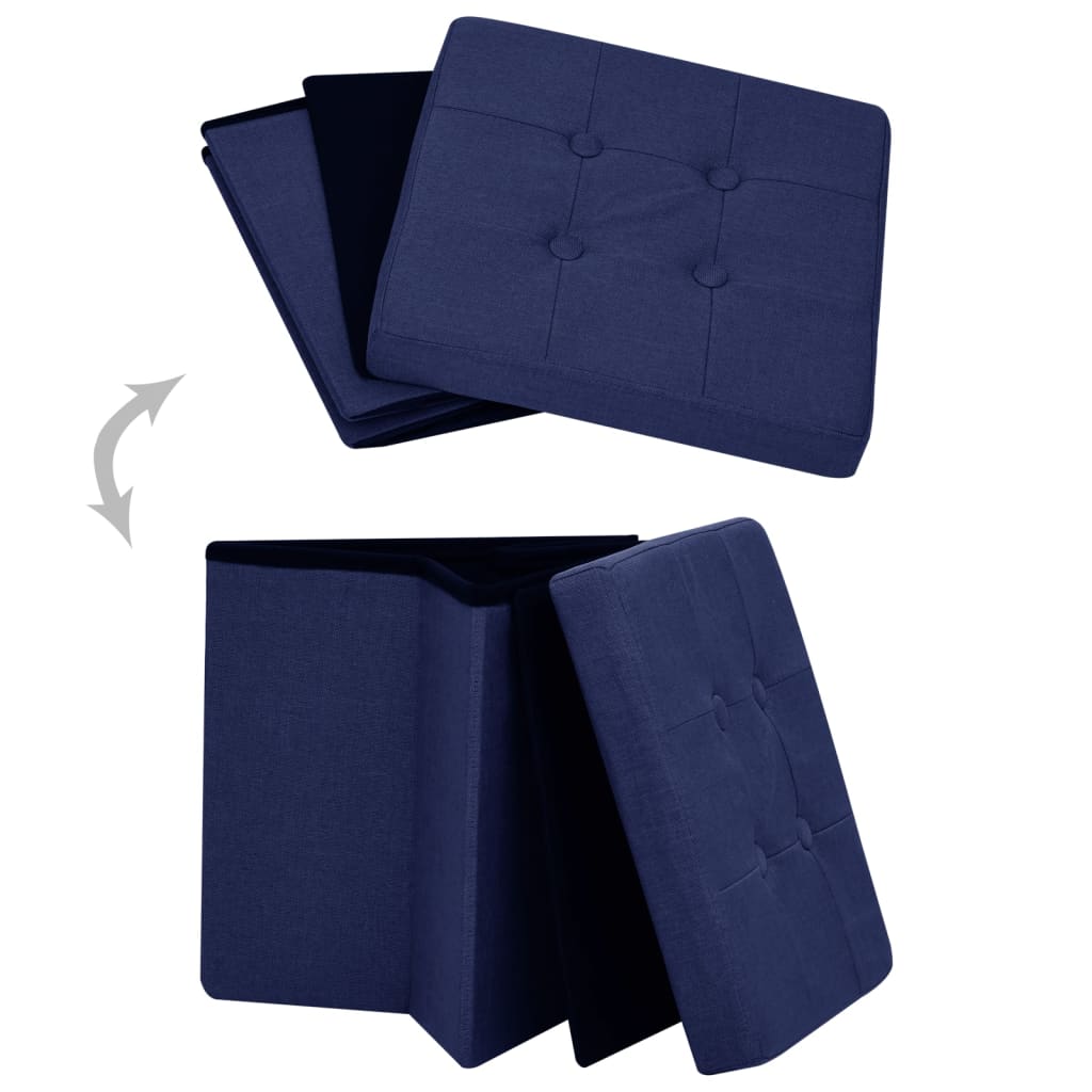 Tabourets de rangement pliables lot de 2 bleu faux lin - XIOS