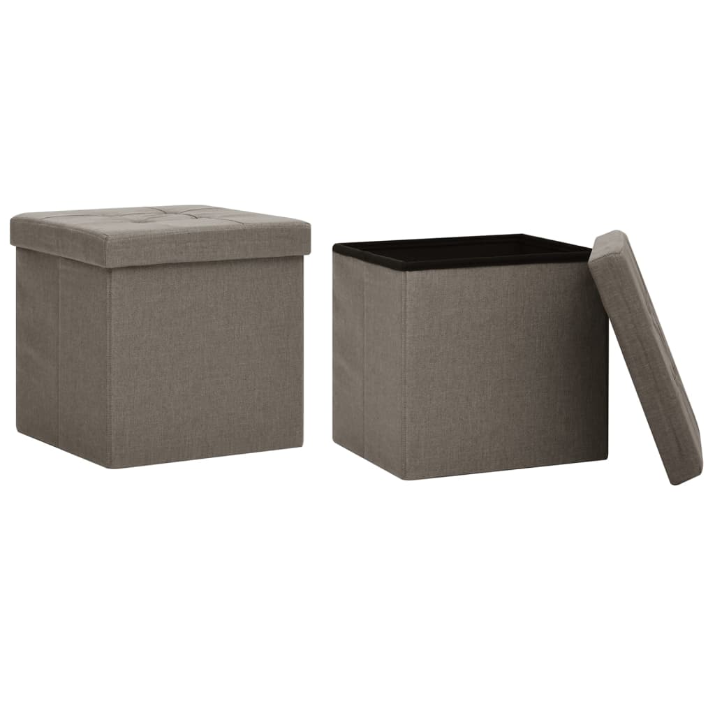 Tabourets de rangement pliables lot de 2 taupe faux lin - XIOS