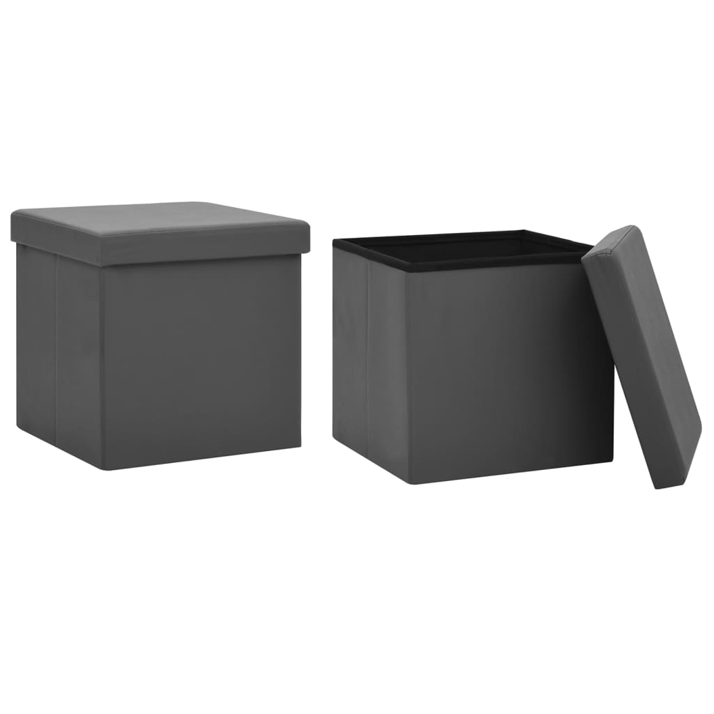 Tabourets de rangement pliables lot de 2 gris PVC - XIOS
