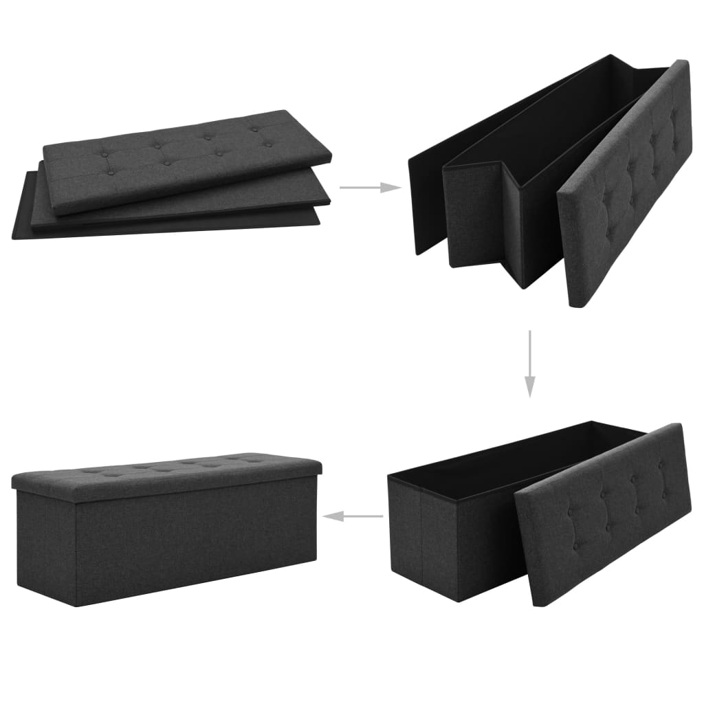 Banc de rangement pliable Noir Faux lin - XIOS