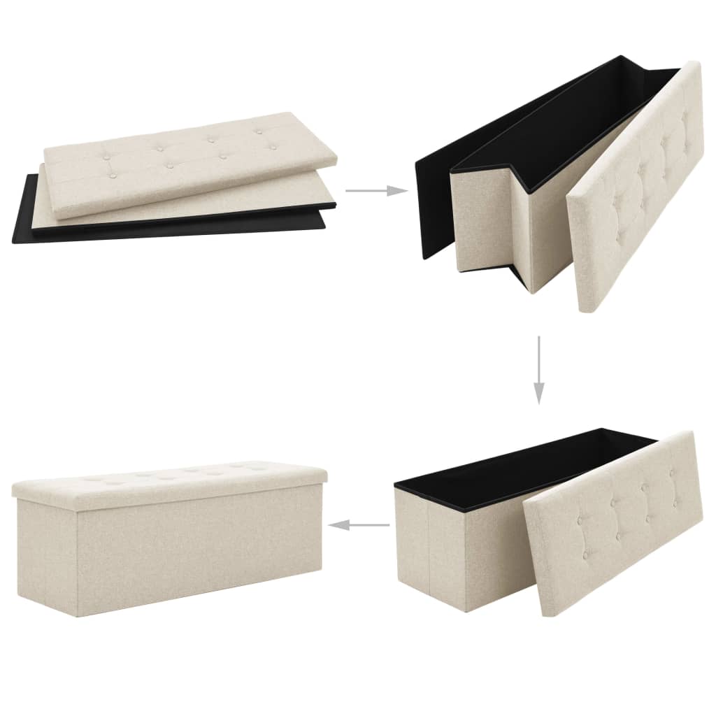 Banc de rangement pliable Blanc crème Faux lin