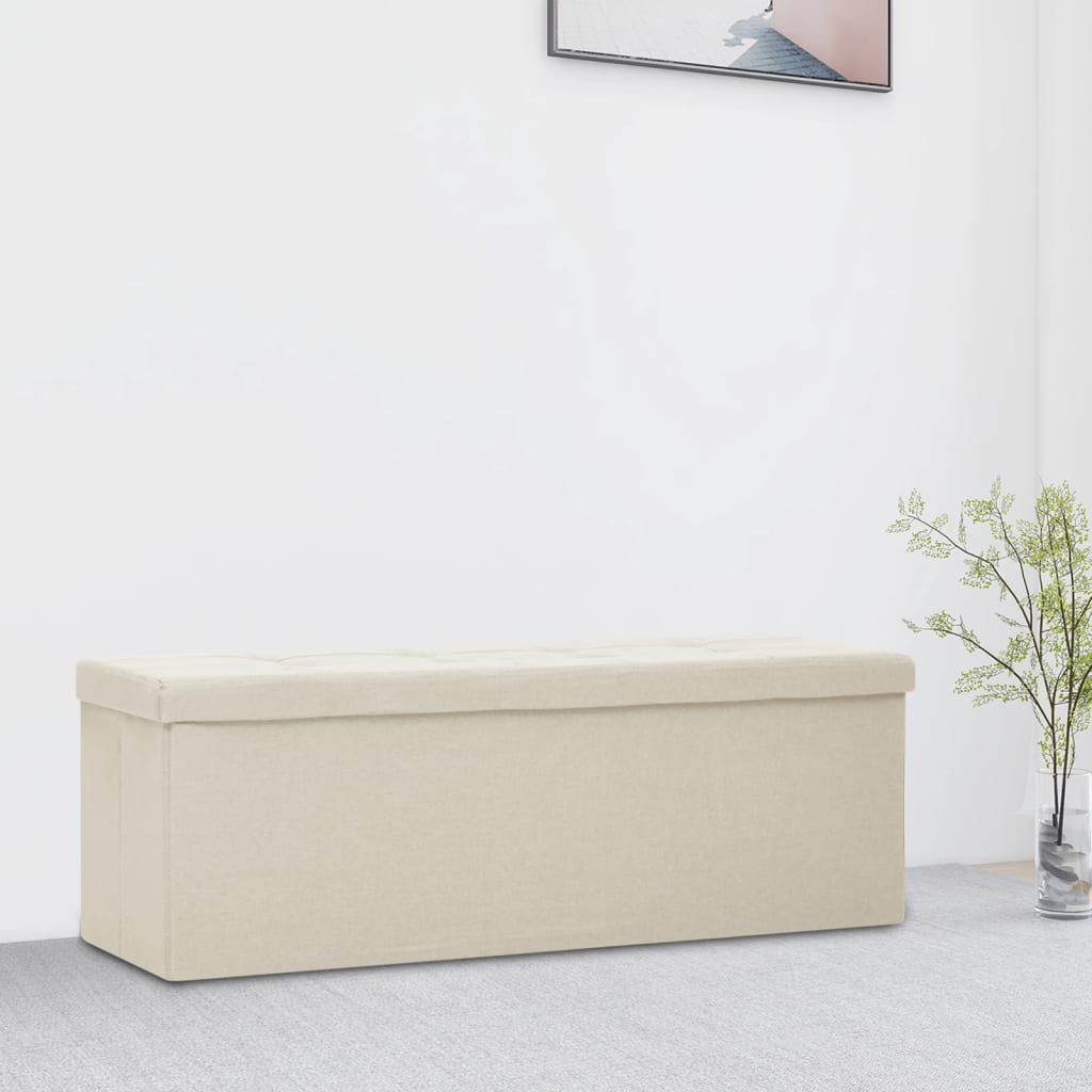 Banc de rangement pliable Blanc crème Faux lin - XIOS