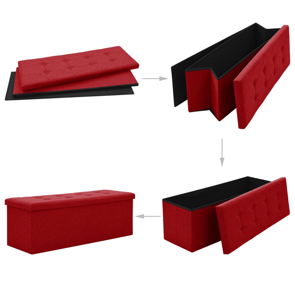 Banc de rangement pliable Rouge bordeaux Faux lin - XIOS