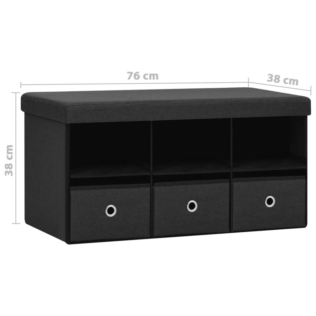 Banc de rangement pliable Noir 76x38x38 cm Faux lin - XIOS