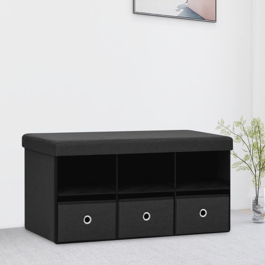 Banc de rangement pliable Noir 76x38x38 cm Faux lin - XIOS
