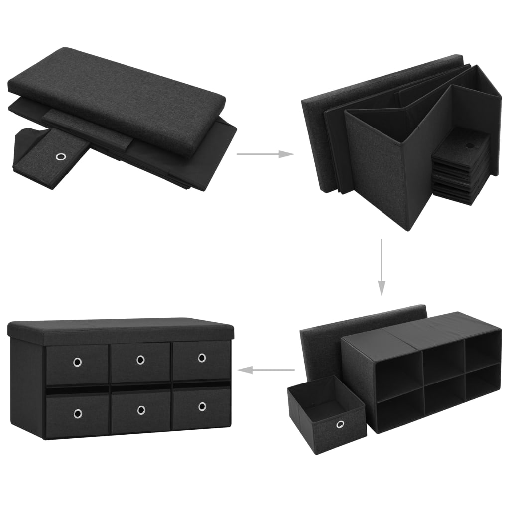 Banc de rangement pliable Noir 76x38x38 cm Faux lin - XIOS