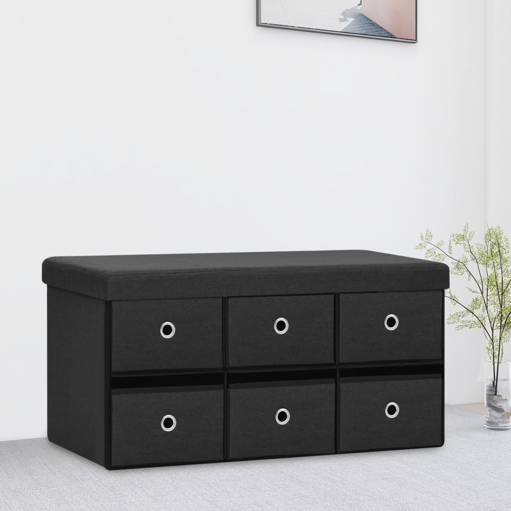 Banc de rangement pliable Noir 76x38x38 cm Faux lin - XIOS