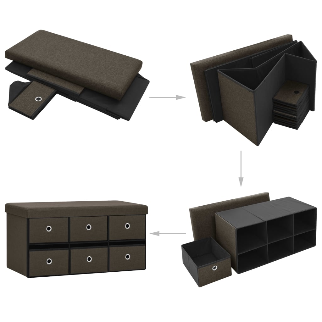 Banc de rangement pliable Marron foncé 76x38x38 cm Faux lin - XIOS