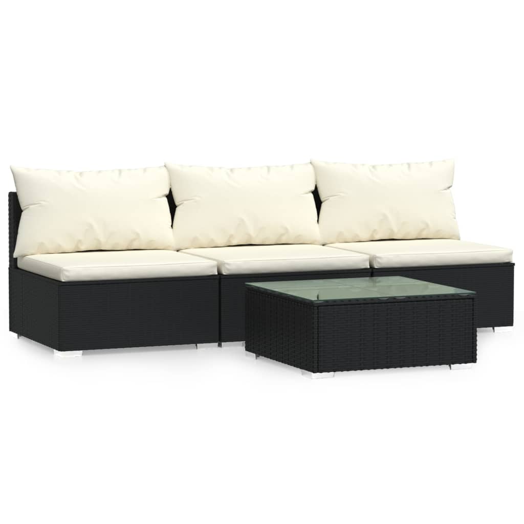 Salon de jardin 4 pcs avec coussins Noir Résine tressée