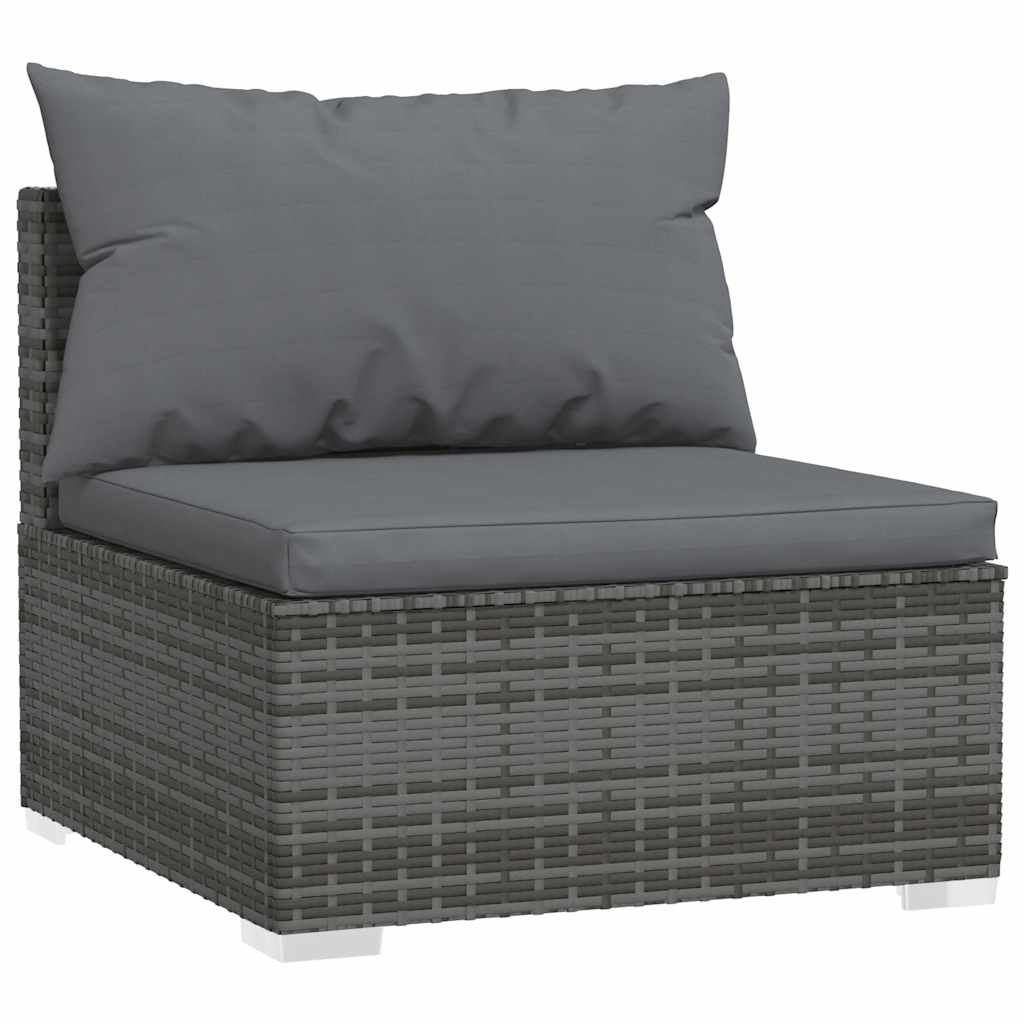 Salon de jardin 4 pcs avec coussins Gris Résine tressée