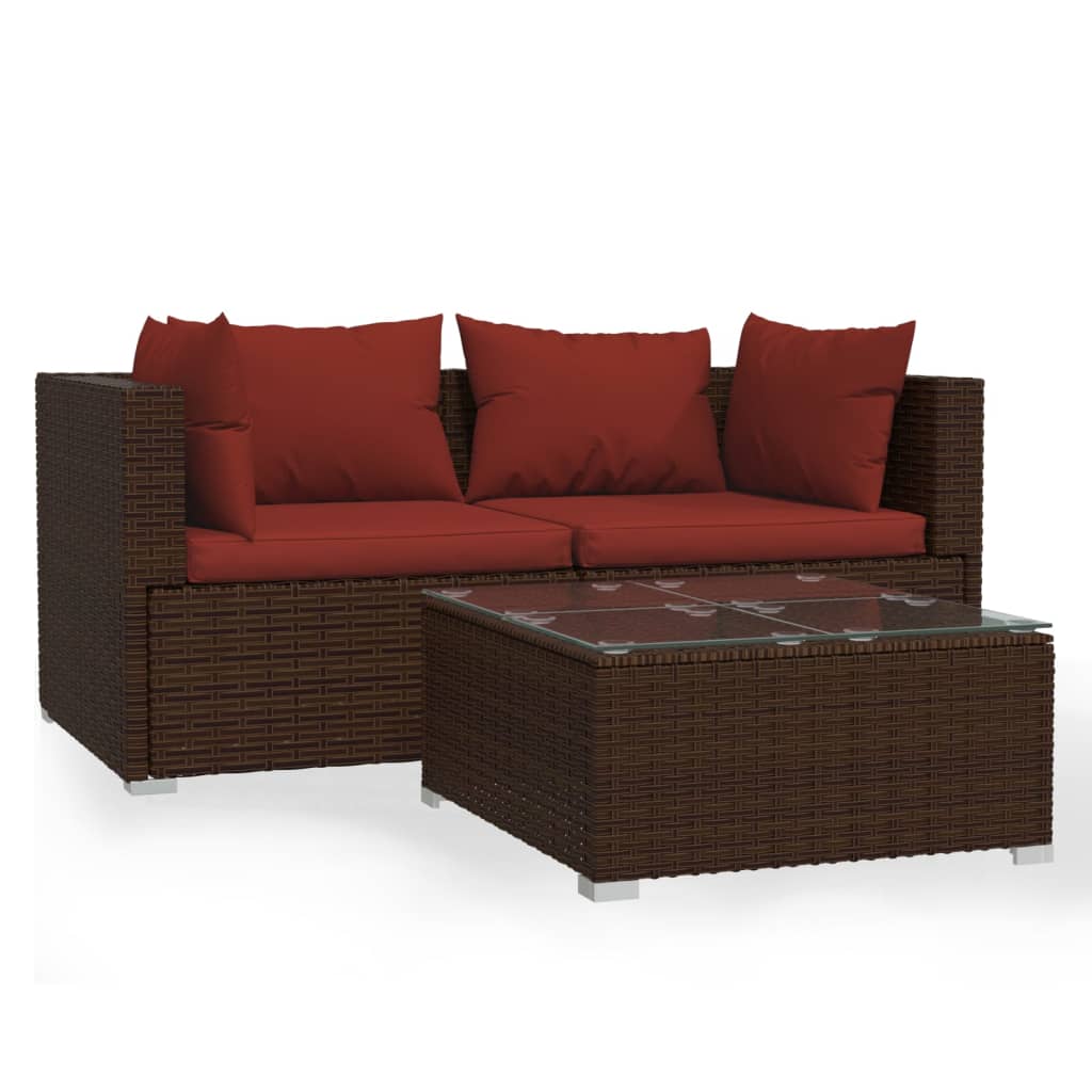 Salon de jardin 3 pcs avec coussins Marron Résine tressée - XIOS