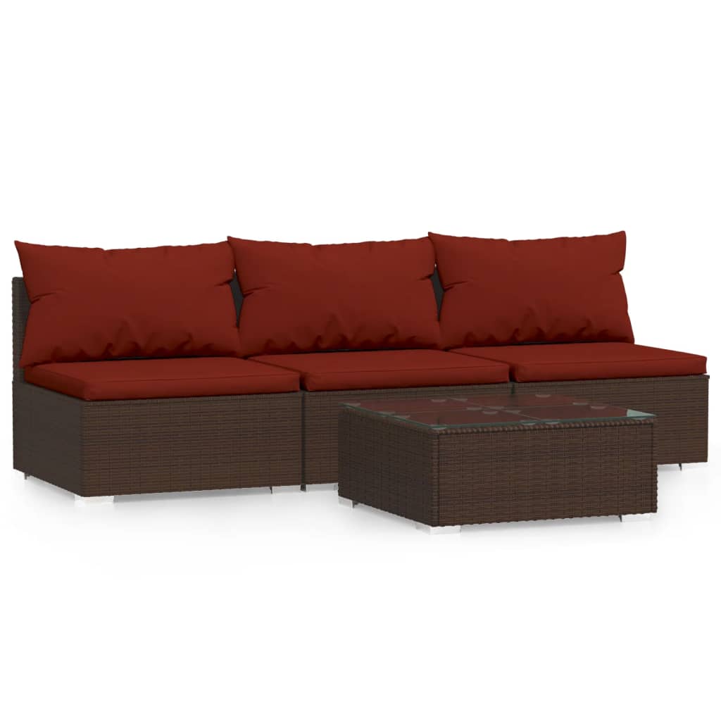 Salon de jardin 4 pcs avec coussins Marron Résine tressée - XIOS