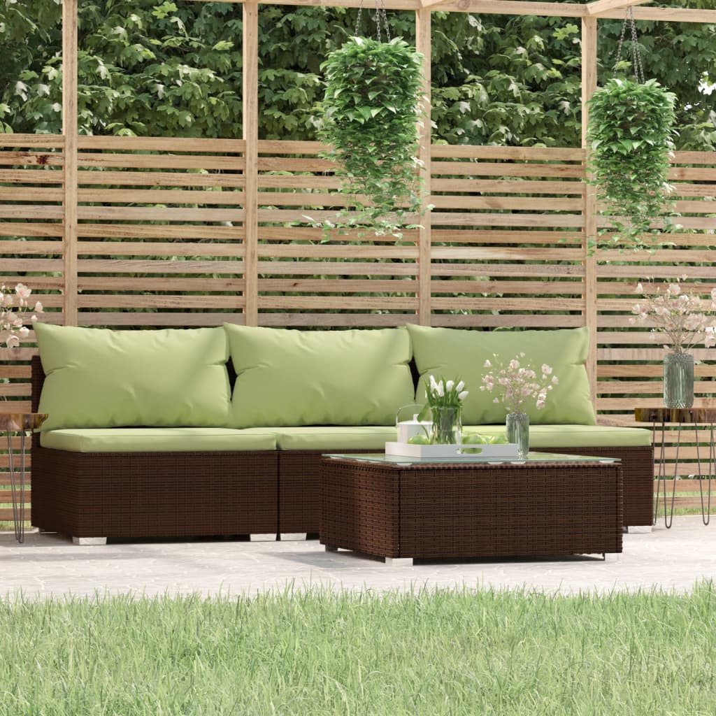 Salon de jardin 4 pcs avec coussins Marron Résine tressée