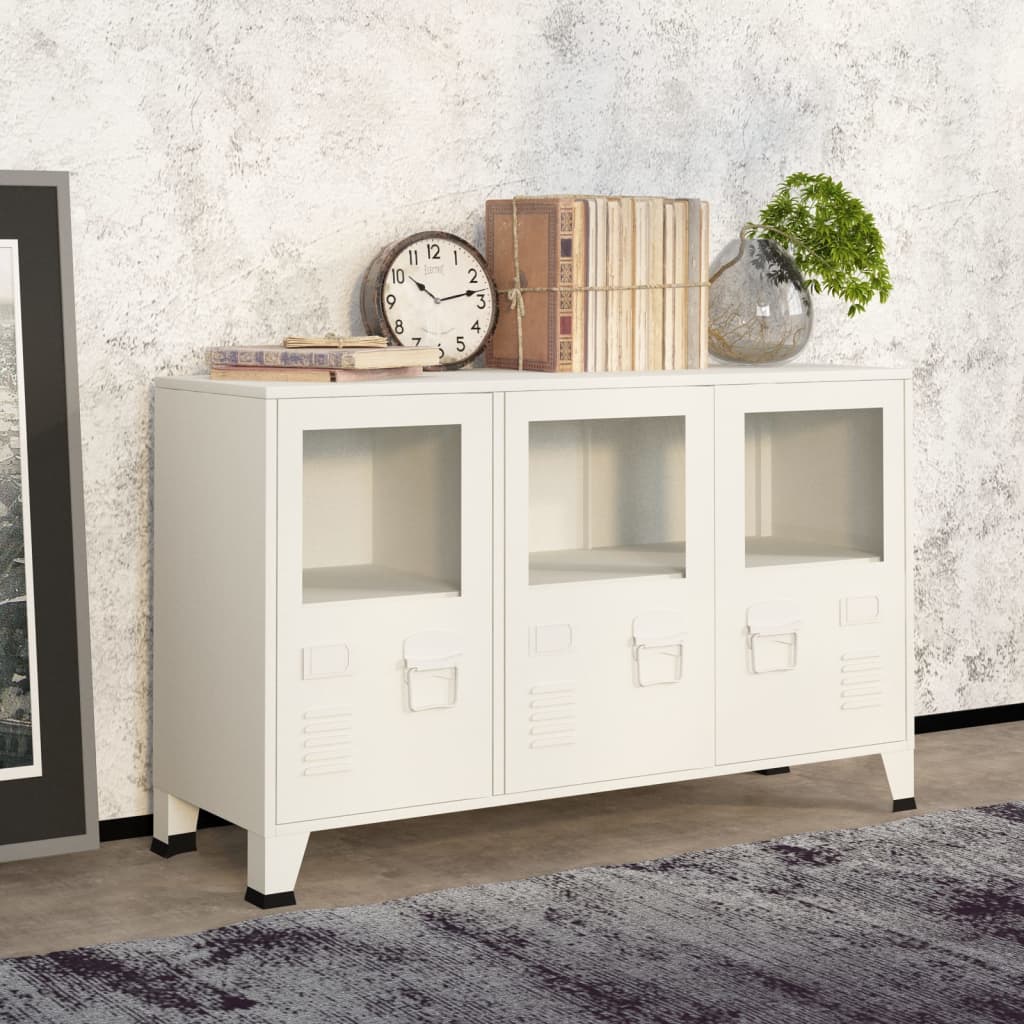 Buffet industriel Blanc 105x35x62 cm Métal et verre - XIOS