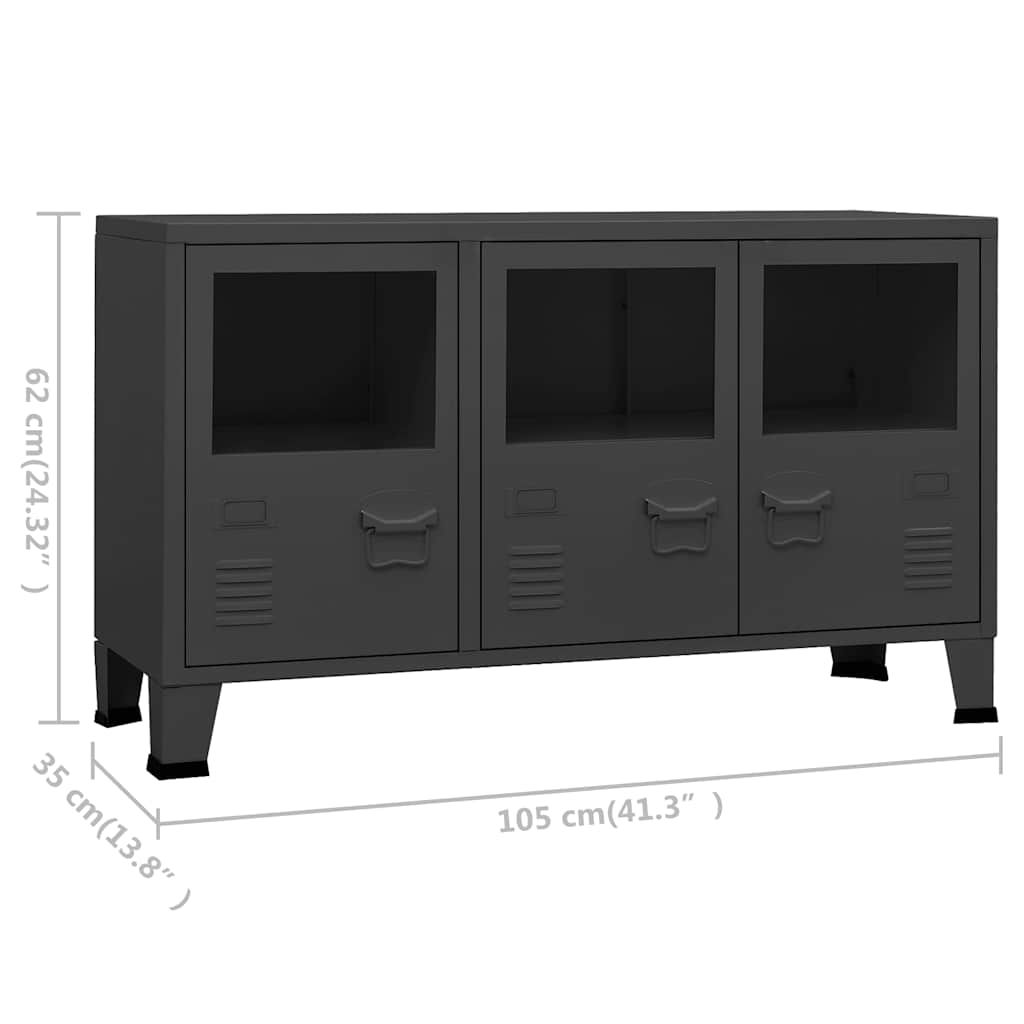 Buffet industriel Anthracite 105x35x62 cm Métal et verre