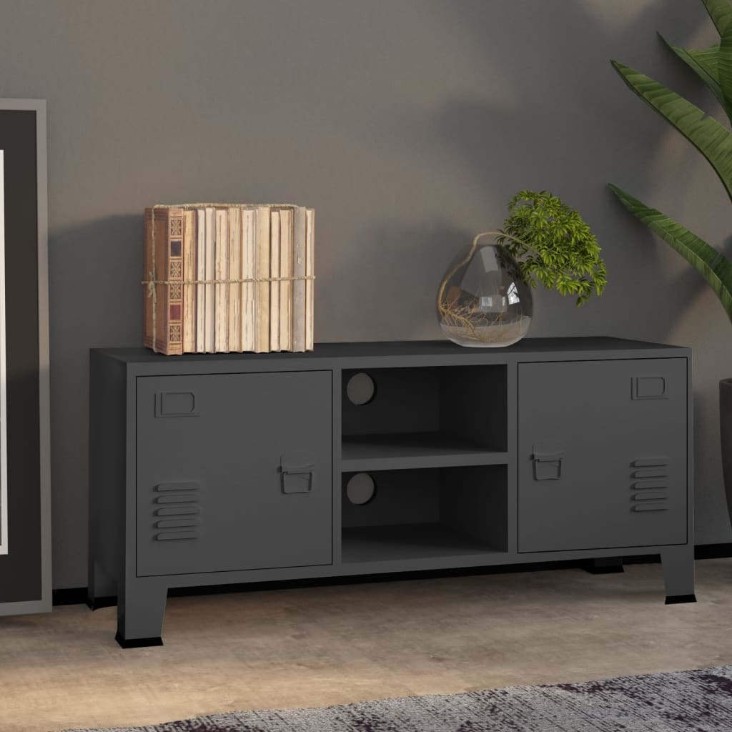 Meuble TV industriel Anthracite 105x35x42 cm Métal - XIOS