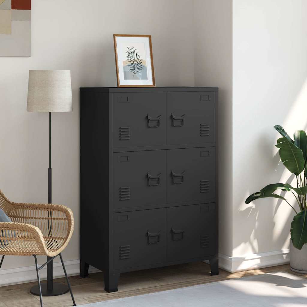Coffre de rangement industriel Noir 75x40x115 cm Métal
