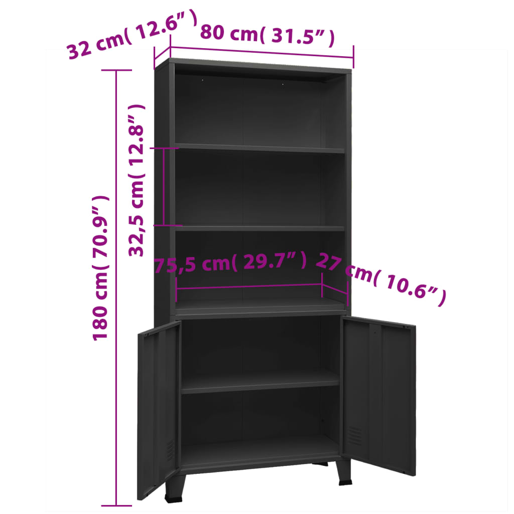 Bibliothèque industrielle Anthracite 80x32x180 cm Acier - XIOS