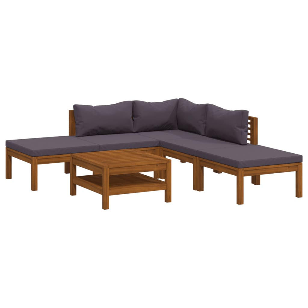 Salon de jardin 6 pcs avec coussin Bois d'acacia solide