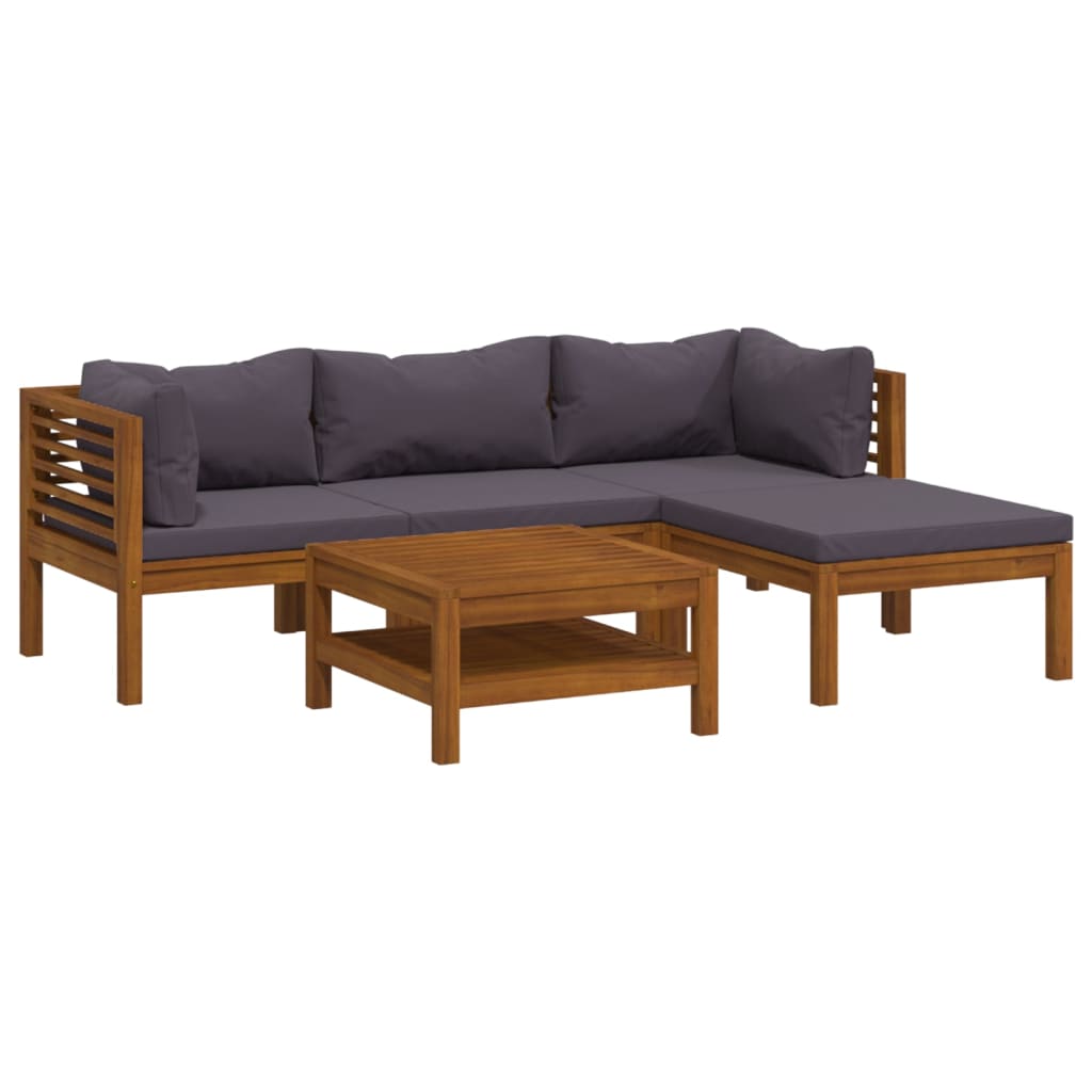 Salon de jardin 5 pcs avec coussin Bois d'acacia solide