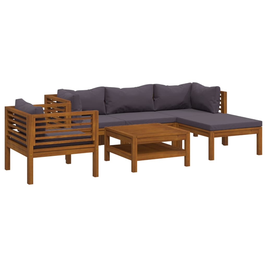 Salon de jardin 6 pcs avec coussin Bois d'acacia solide