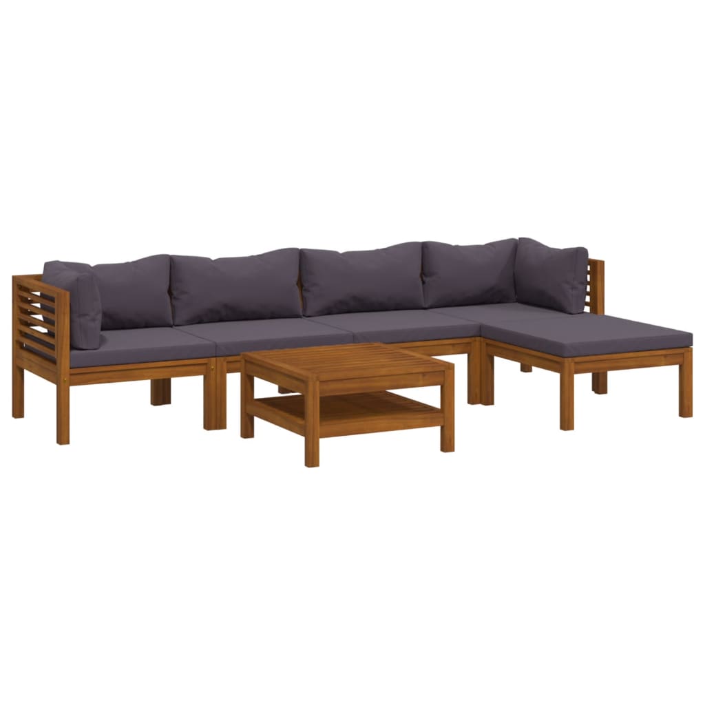 Salon de jardin 6 pcs avec coussin Bois d'acacia solide