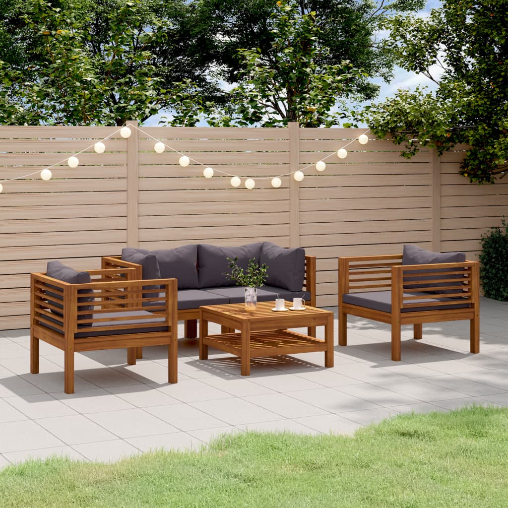 Salon de jardin 5 pcs avec coussin Bois d'acacia solide