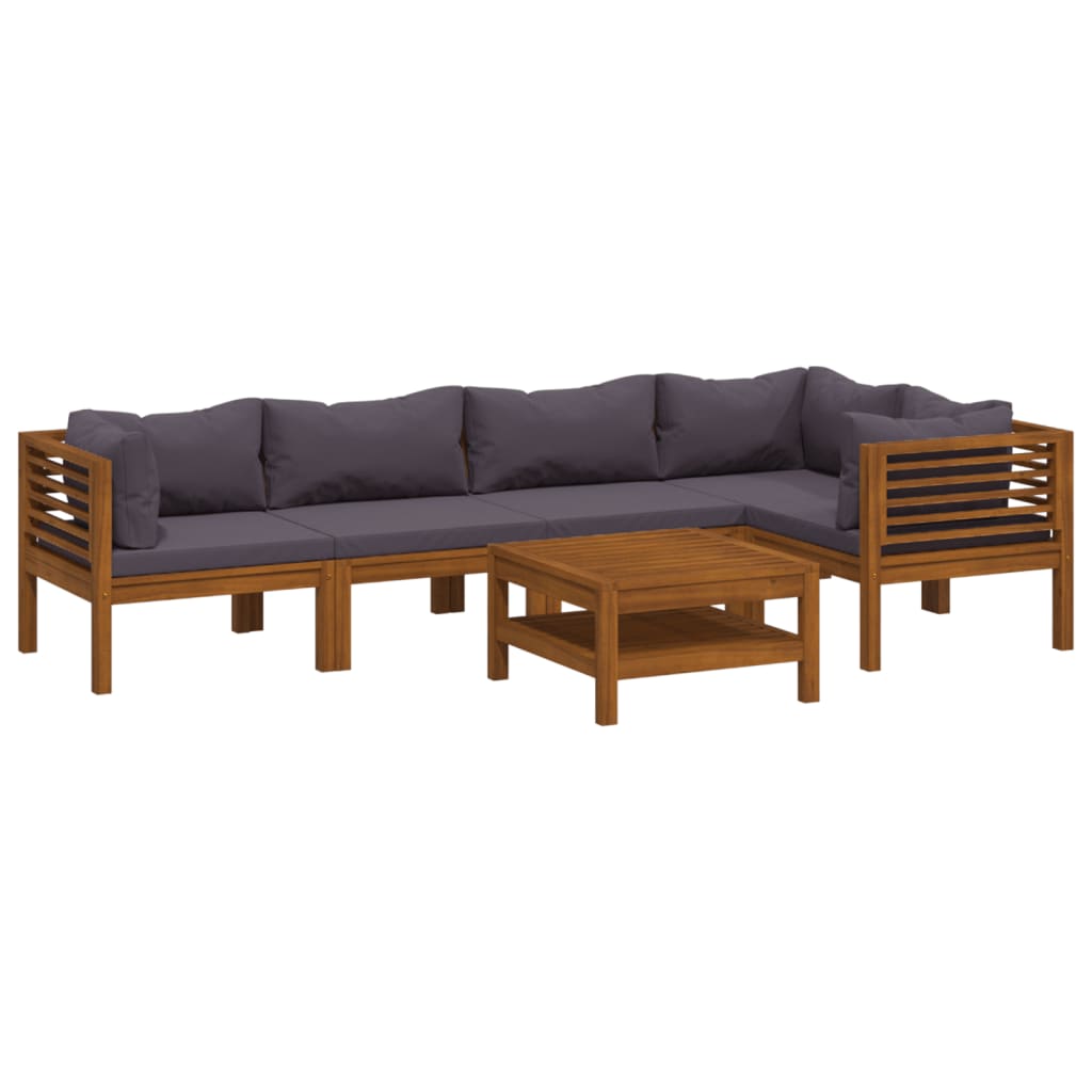 Salon de jardin 6 pcs avec coussin Bois d'acacia solide