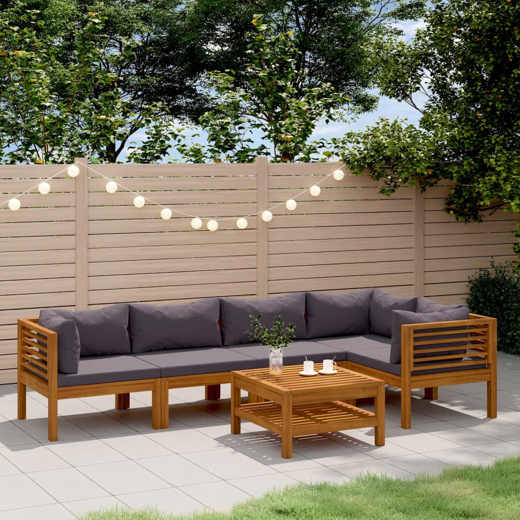 Salon de jardin 6 pcs avec coussin Bois d'acacia solide