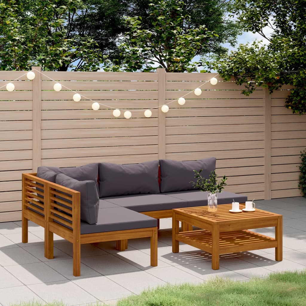 Salon de jardin 5 pcs avec coussin Bois d'acacia solide