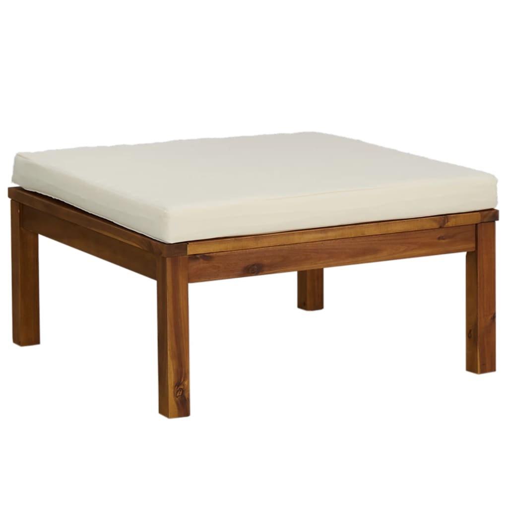 Salon de jardin 3 pcs avec coussin crème Bois d'acacia solide