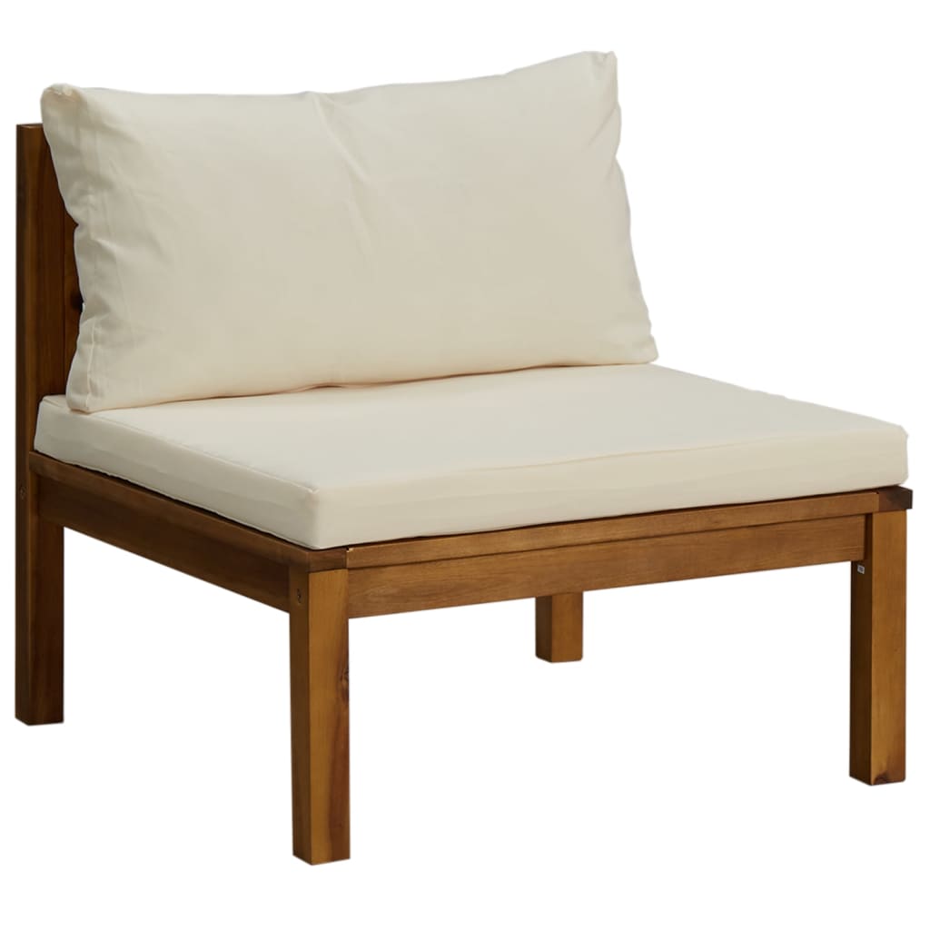 Salon de jardin 3 pcs avec coussin crème Bois d'acacia solide