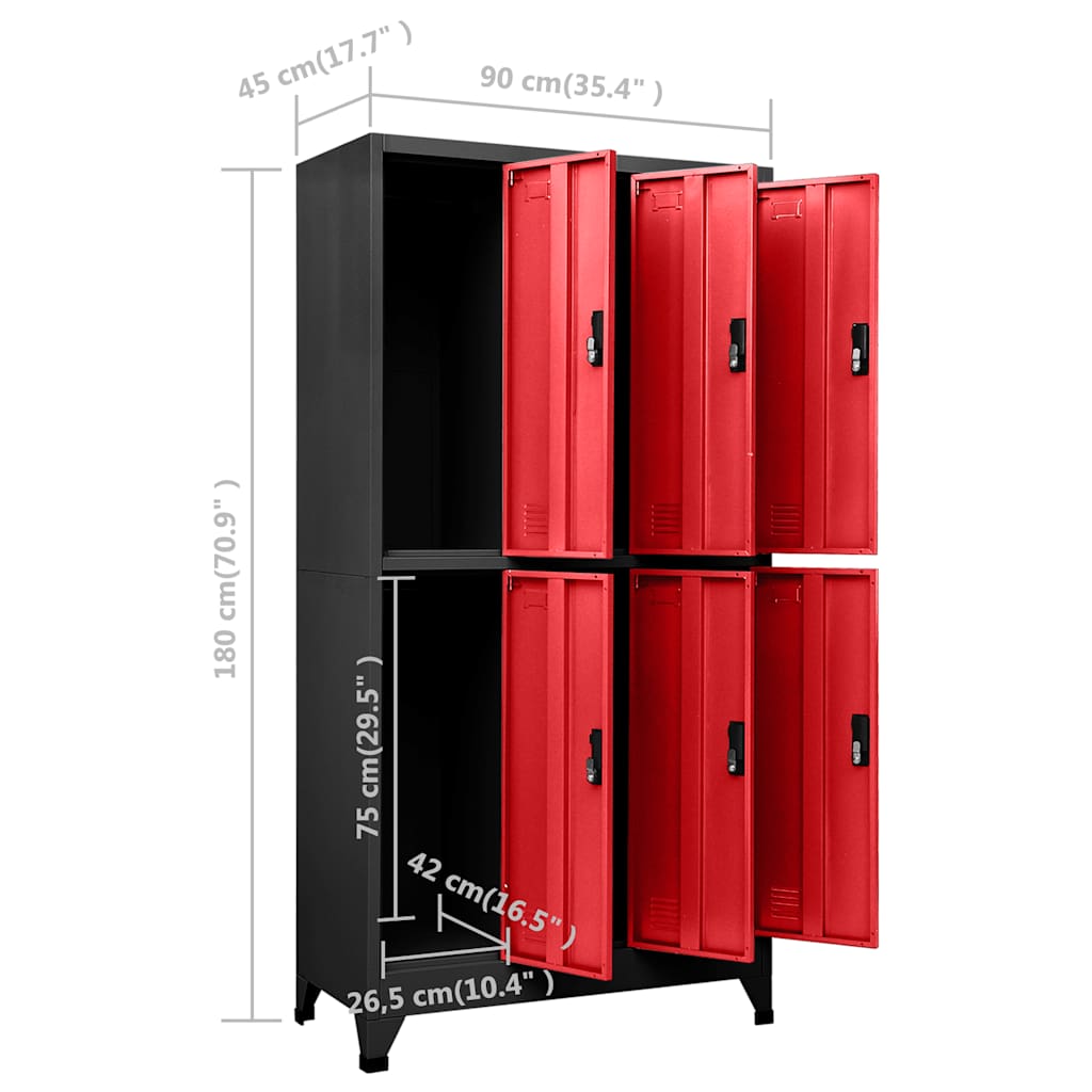 Armoire à casiers Anthracite et rouge 90x45x180 cm Acier - XIOS