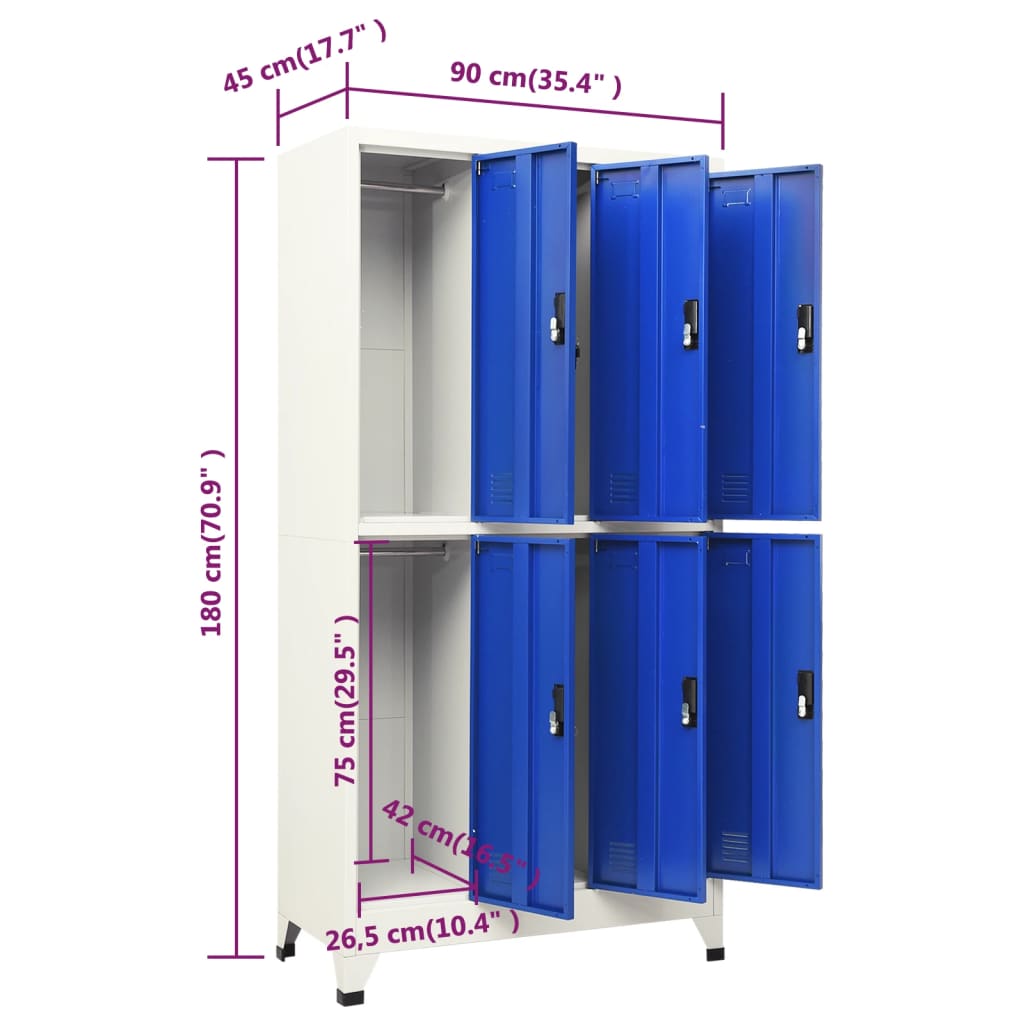 Armoire à casiers Gris et bleu 90x45x180 cm Acier - XIOS